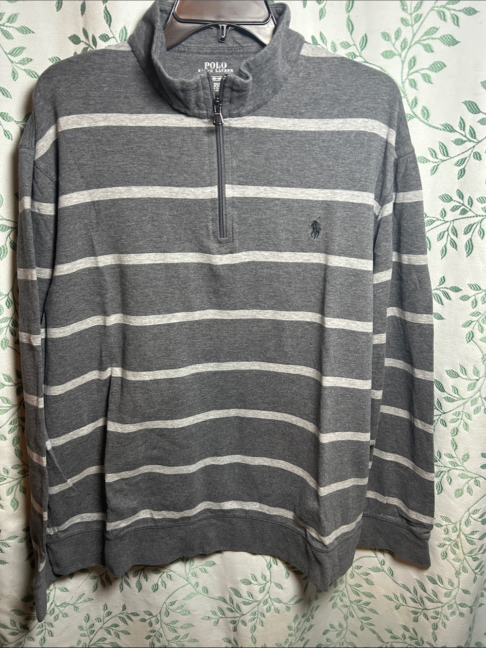 Polo by Ralph Lauren Gray and Light Gray Striped Quarter-Zip Sweater